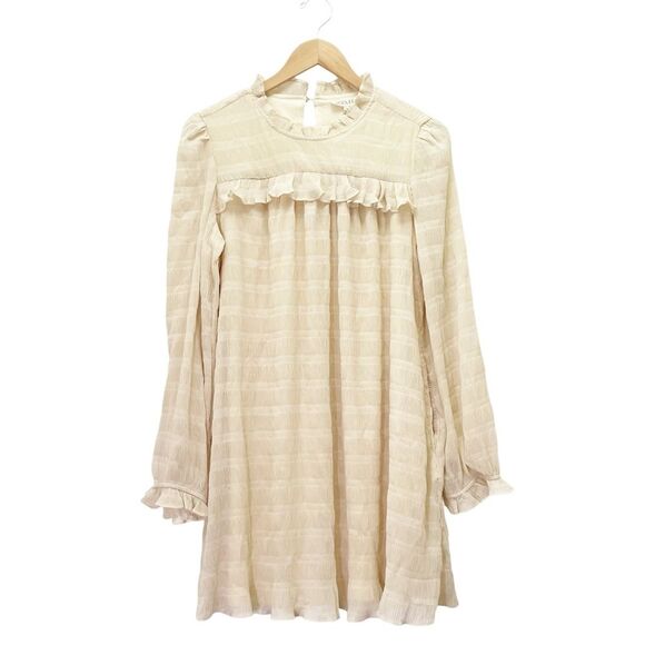 NWT Roolee Chiffon Ruffled Long Sleeve Babydoll Dress Vanilla Cream Size Medium - Picture 2 of 15